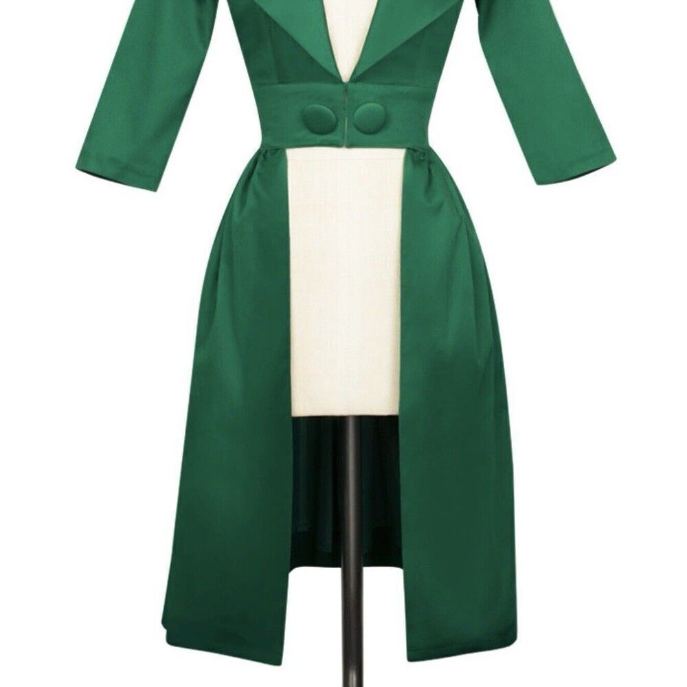 TRASHY DIVA By Candice Gwinn Kelly Cutaway Coat Green Long Dress Sz 2 Small